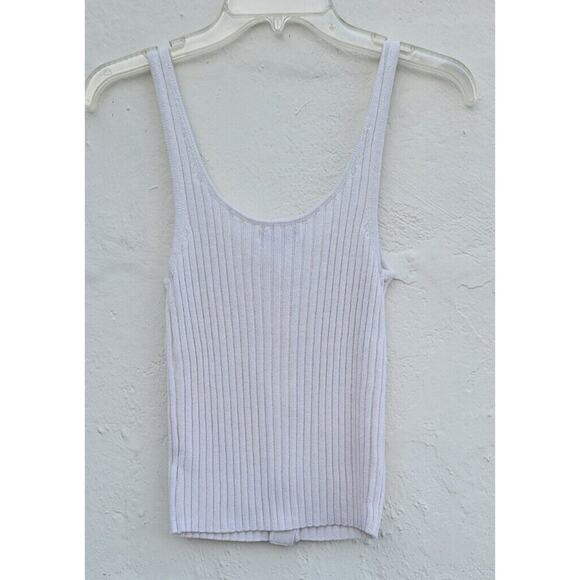 American Eagle Ribbed Knit Tank Button Front Cream Ivory Medium Neutral - Picture 2 of 6